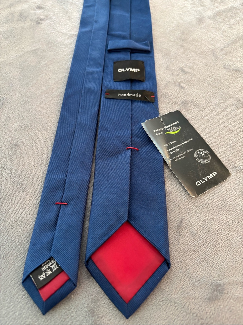 Men's Handmade Navy Blue Tie with Red Tip